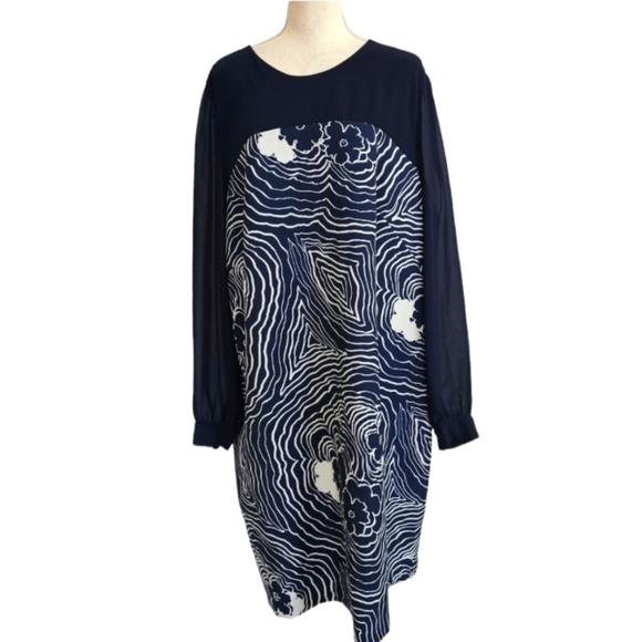 Eloquii Navy Long Sleeved Abstract Floral Dress - Picture 2 of 10